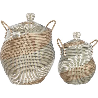Panier déco tropical en jonc de mer naturel et  avec couvercle RECOLLECTION