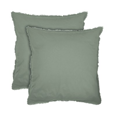 Set de 2 taies d’oreiller unies à franges, COTON LAVÉ MATT ET ROSE