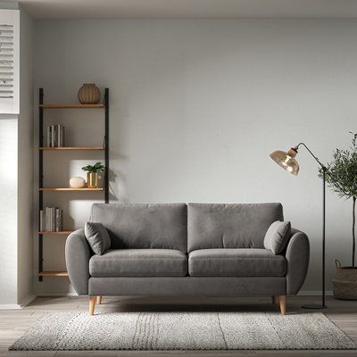 Ada Scandi Velvet 3 Seater Sofa with Light Wood Legs SO'HOME