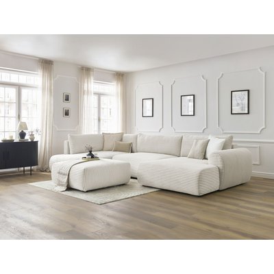 Canapé panoramique convertible 6 places en gros côtelé doux avec pouf, LUCIEN BOBOCHIC