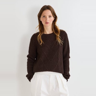 Pull col rond uni avec torsades, contenant de l'alpaga MONOPRIX