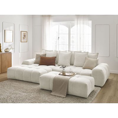 Canapé d'angle convertible 4 places en tissu chiné avec pouf, EVEREST BOBOCHIC