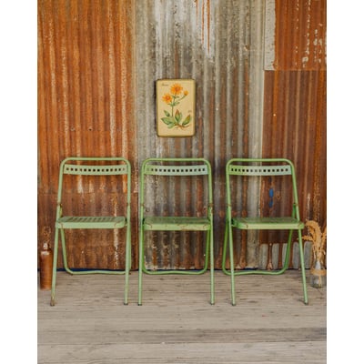 Lot de 3 chaises en métal vert Alma N°2101 - Bon état DEBONGOUT