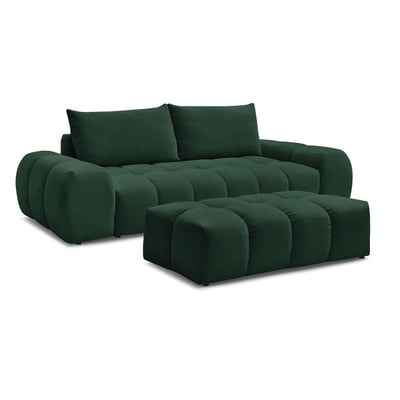 Canapé droit fixe 3 places en tissu texturé avec pouf, EVEREST BOBOCHIC