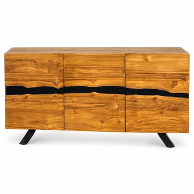 Buffet moderne bois recyclé teck laque noire BARBADE PIER IMPORT