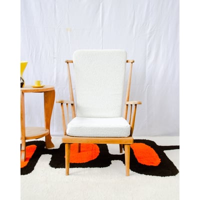 Fauteuil éventail en bois et tissu Jakob N°1442 - Bon état DEBONGOUT