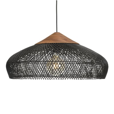 Suspension ronde 65cm en rotin et teck FOLELLI PIER IMPORT