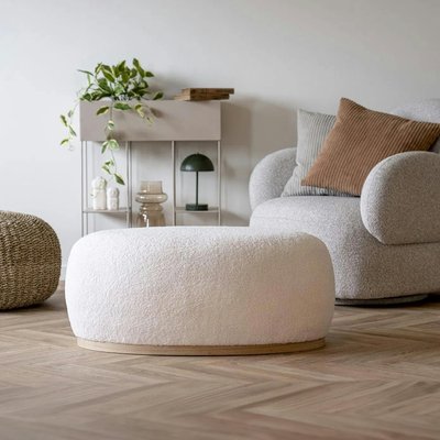 Pouf blanc forme organique sur base en bois BRUGES PIER IMPORT
