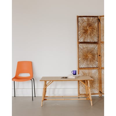 Grande table basse en bois et rotin Léonie N°1574 - Bon état DEBONGOUT