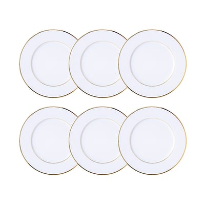 Lot de 6 assiettes plates 26,5cm en porcelaine, CLASSIC FILET OR NOVASTYL