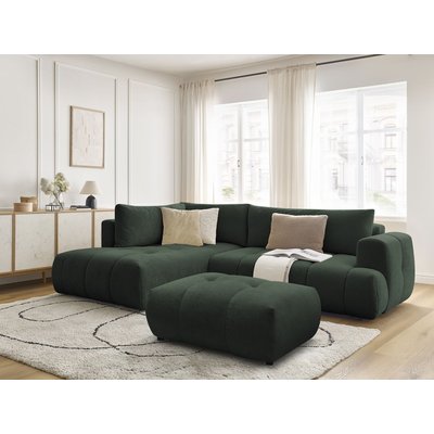 Canapé d'angle convertible 4 places en tissu lisse avec pouf, FUJI BOBOCHIC