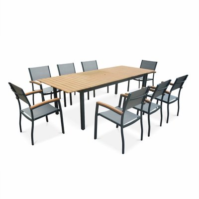 Table de jardin extensible bois d'eucalyptus et aluminium 8 fauteuils SEVILLA SWEEEK