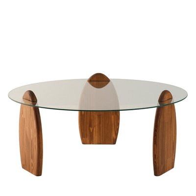 Table basse ronde en verre trempé et bois ø90cm- WO DRAWER