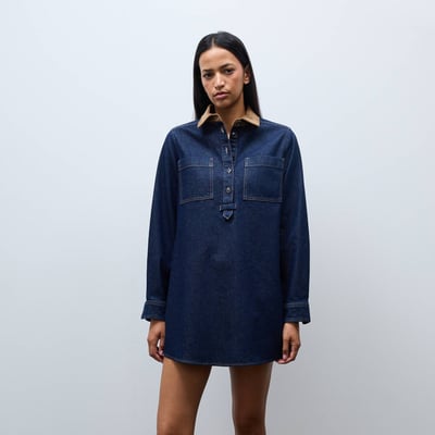 Robe courte jean col velours en coton BIO GOTS MONOPRIX
