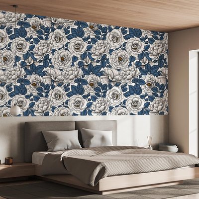 Papier peint campagnes bleu blanc HEXOA