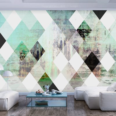 Papier peint intissé panoramique Rhombic Chessboard (Green) EDEN