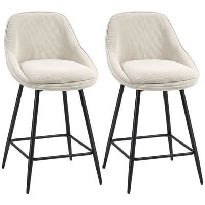 Tabouret de bar Velours côtelé Crème HOMCOM