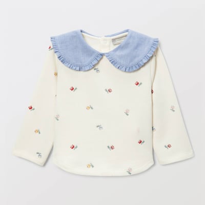 Sweat imprimé à col chambray en coton BIO GOTS BOUT'CHOU