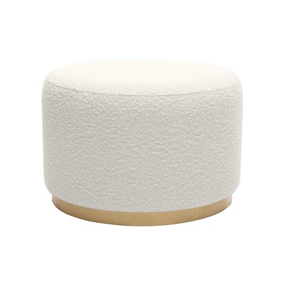 Pouf rond en tissu effet laine bouclée blanc cassé et métal doré D54 cm AMAYA MILIBOO