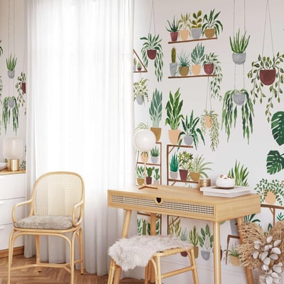 Papier peint panoramique avec plantes intérieurs et pots - 425x260 cm (l x h) LA TOUCHE ORIGINALE