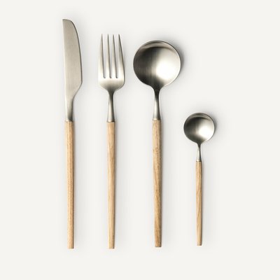 Servizio di posate 16 pezzi, acciaio inox e frassino, Emako AM.PM