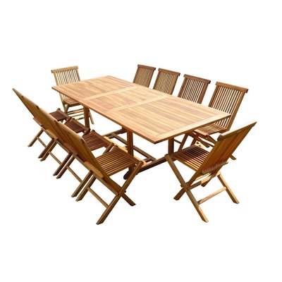 Ensemble salon de jardin en teck aspect huilé AEDAN 10 chaises JUMAK C ET L JARDIN