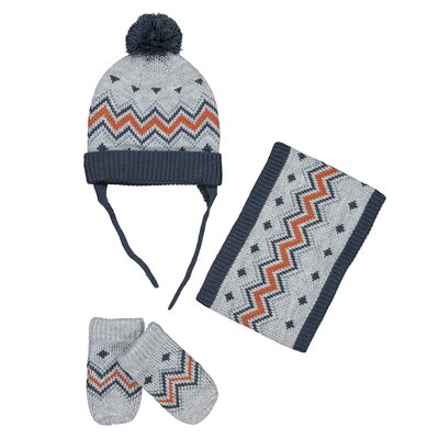 Ensemble bonnet à pompom + snood + moufles LA REDOUTE COLLECTIONS
