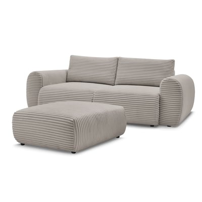 Canapé droit convertible 4 places en gros côtelé doux avec pouf, LUCIEN BOBOCHIC