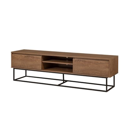 Meuble TV 2 niches 2 tiroirs décor noyer L180 cm - Rodez CALICOSY