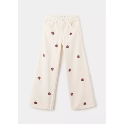Jean large avec broderie à fleurs MANGO KIDS