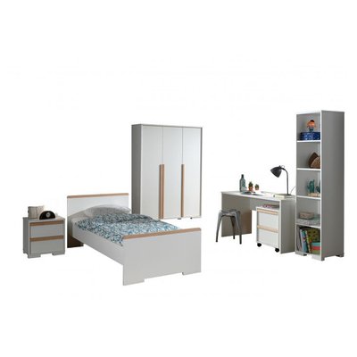LONDON Lit + Chevet + Armoire Portes + Bureau + Caisson de bureau + Bibliotheque VIPACK