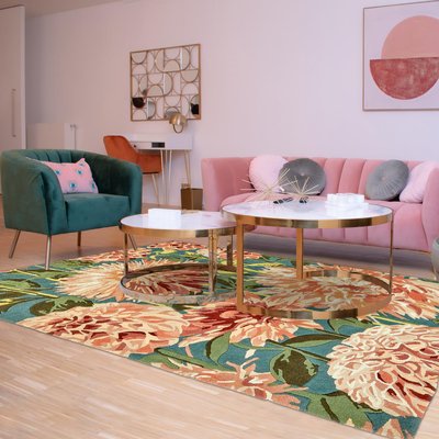 Tapis salon et chambre fait à la main en laine motif floral DAHLIA UN AMOUR DE TAPIS