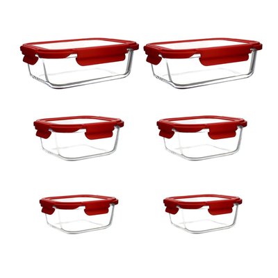 Set de 6 boîtes hermétiques carrées en verre, CRISTAL MENASTYL
