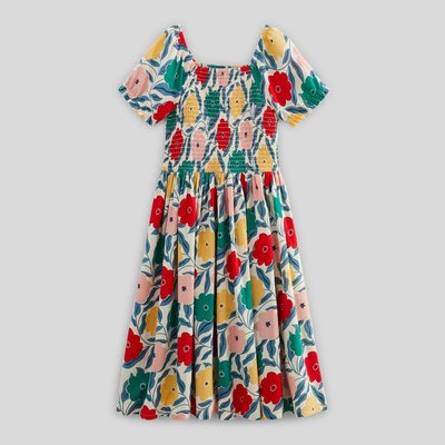 Robe longue à smocks imprimée MONOPRIX