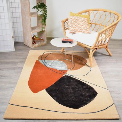 Tapis salon et chambre fait main en laine motif géométrique AZUR UN AMOUR DE TAPIS