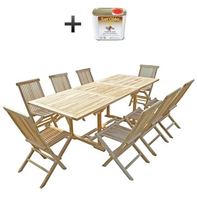 Ensemble salon de jardin en teck AMARA 8 chaises - Bundle huile C ET L JARDIN