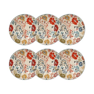 Lot de 6 assiettes calottes florales en grès 19cm, JAIPUR NOVASTYL