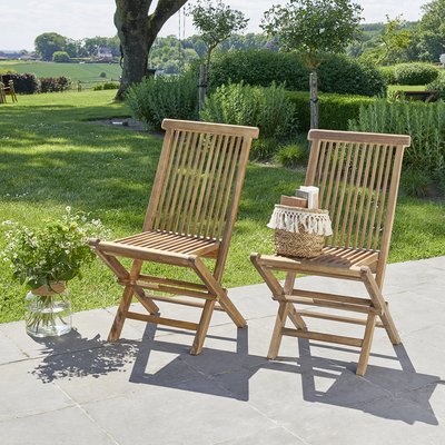 Lot de 2 chaises de jardin en teck huilé massif pliante  BALI BERAH GETAH