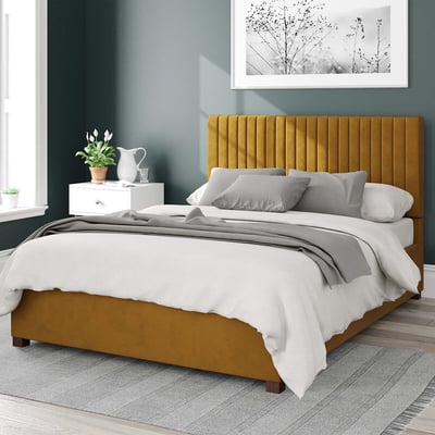 Grant Plush Velvet Storage Ottoman Bed with Vertical Upholstered Headboard ASPIRE