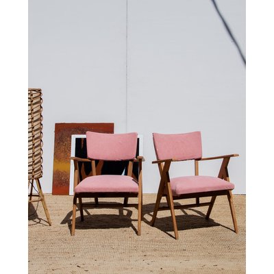 Paire de fauteuils roses Jakob N°391 - Bon état DEBONGOUT