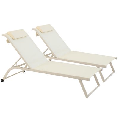 Lot de 2 bains de soleil en aluminium avec roues, inclinables 4 positions, OLMETA OVIALA