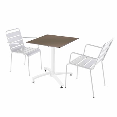Table en HPL inclinable pied blanc et 2 chaises en métal, OPERA OVIALA