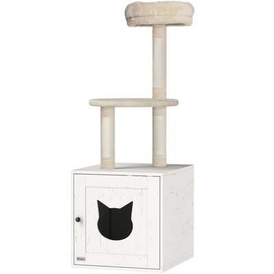Arbre à chat maison de toilette 2 en 1 - H.129 cm - blanc crème PAWHUT