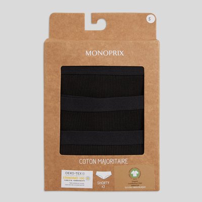 Lot de 3 shorties côtelés CAMELIA en coton BIO, certifié OEKO-TEX MONOPRIX