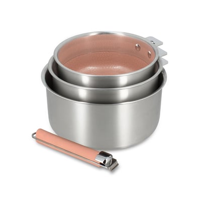 Lot de 3 casseroles 16/18/20 cm en acier inoxydable avec 1 poignée, AGLAE MENASTYL