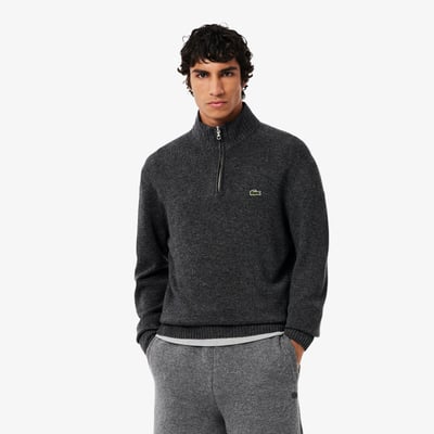 Pull zippé uni col montant laine LACOSTE