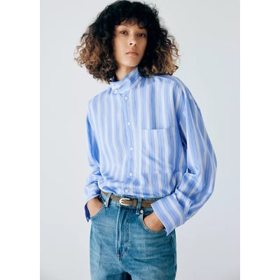 Chemise à rayures col montant MANGO