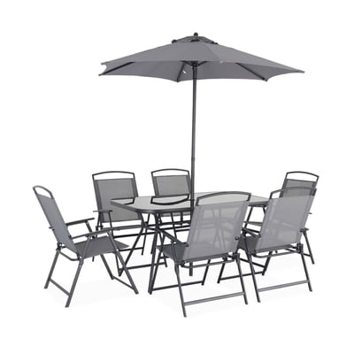 Table de jardin acier avec parasol + 6 assises SONIA SWEEEK