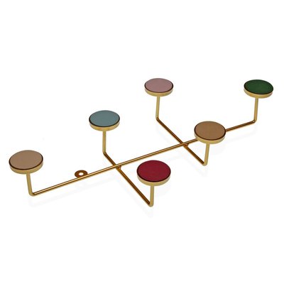 Portemanteau mural en métal doré et 6 accroches colorées 22x41x6.5cm VERSA