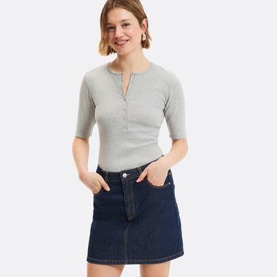 Grandad Collar T-Shirt with Short Sleeves LA REDOUTE COLLECTIONS